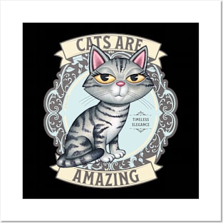 Cute Gray Kitty Cat on Silver Cats are Amazing Posters and Art